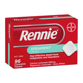Angled view of Rennie Spearmint 96 Chewable Tablets box